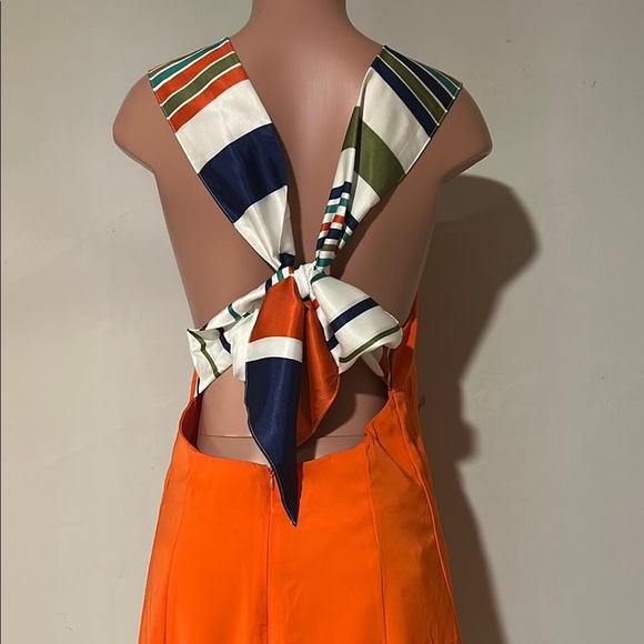 Lulus Women's Orange Joyful Multi Stripe Tie-Back Mini Shift Dress Size Large - Picture 8 of 11